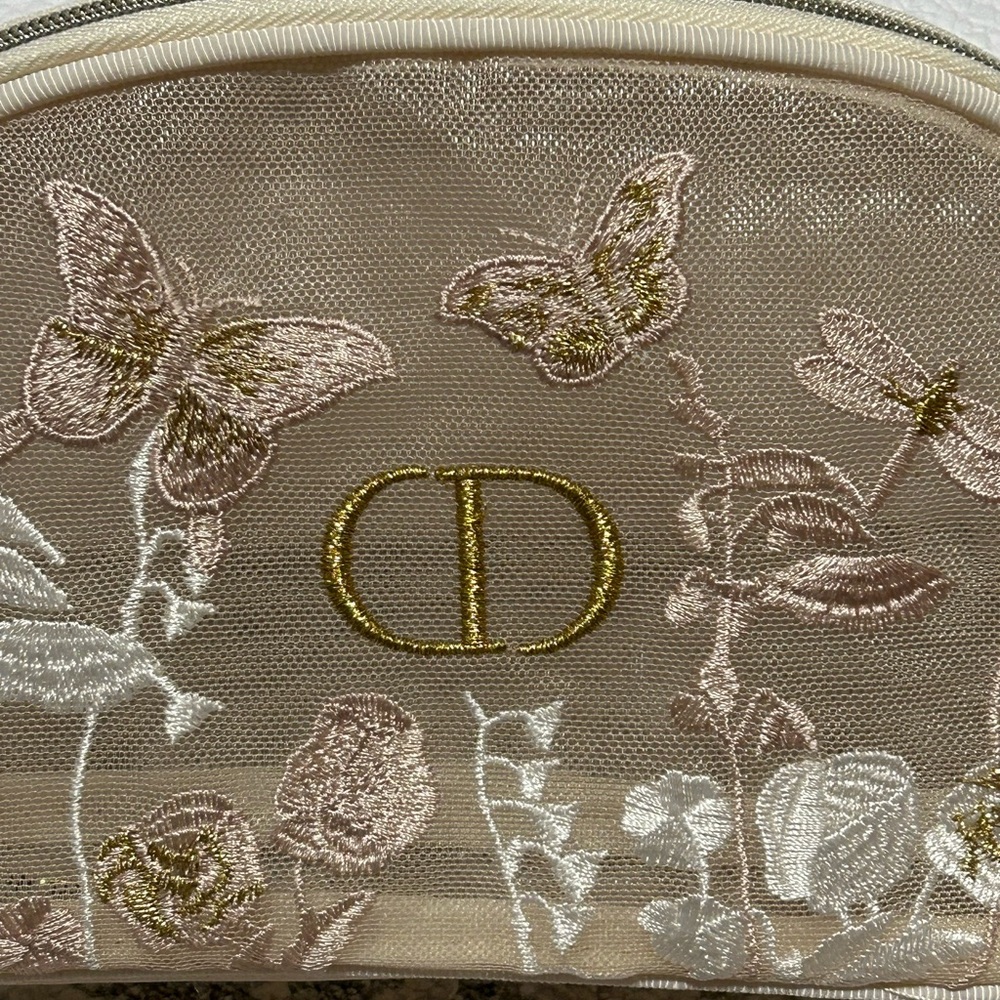 Dior Beige and Gold Embroidered Cosmetic Bag - Picture 2 of 5